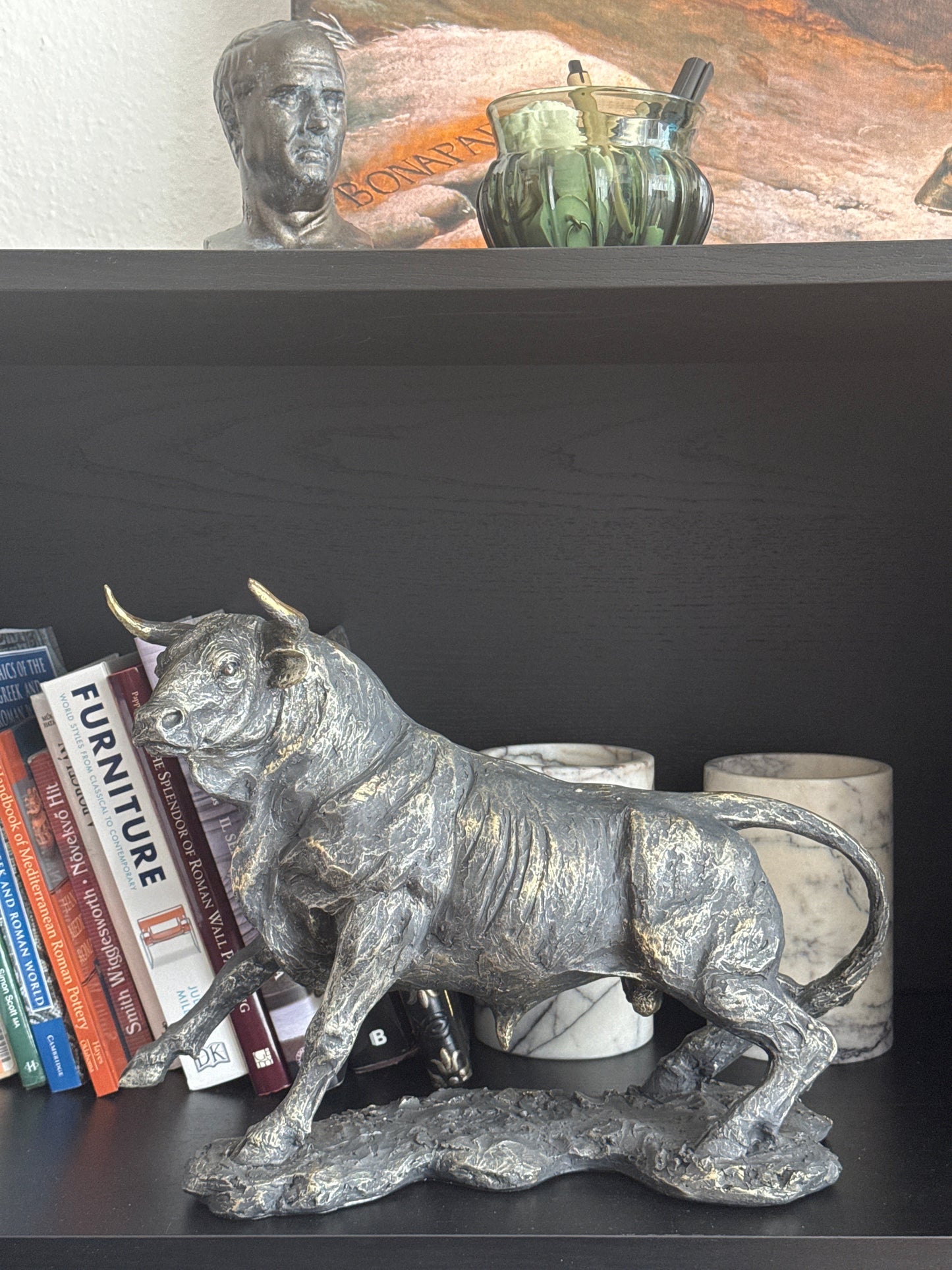 Fighting Bull Statue in Majestic Charging Stance (Blackened Brass Finish Sculpture)