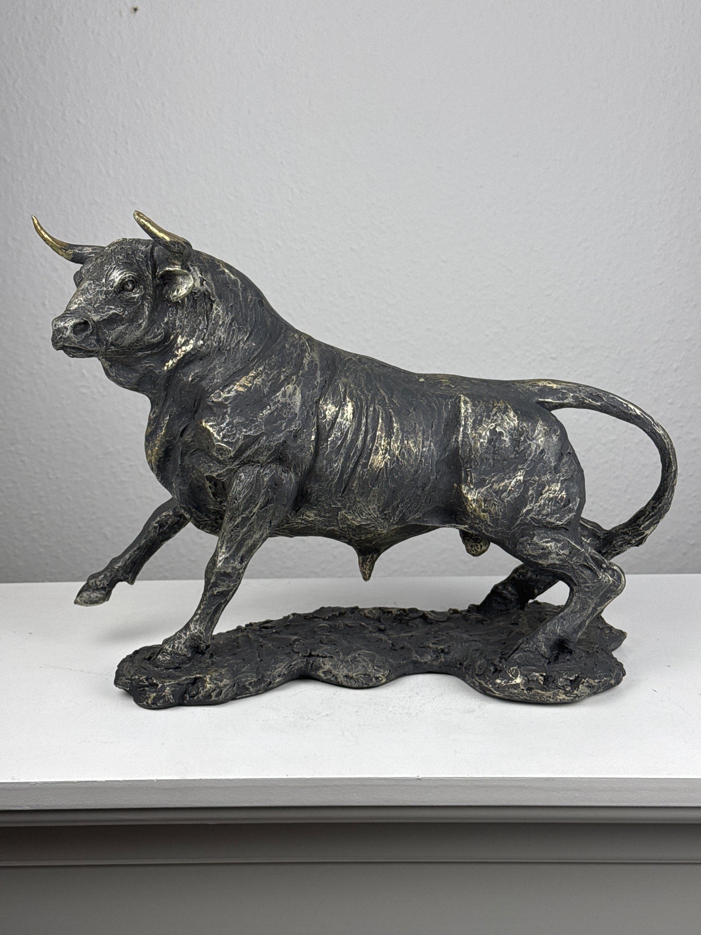 Fighting Bull Statue in Majestic Charging Stance (Blackened Brass Finish Sculpture)