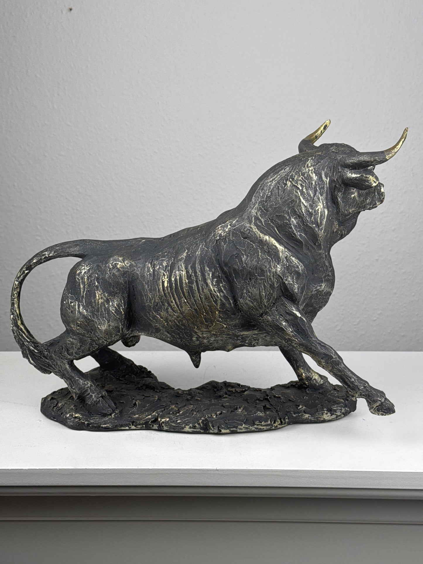 Fighting Bull Statue in Majestic Charging Stance (Blackened Brass Finish Sculpture)
