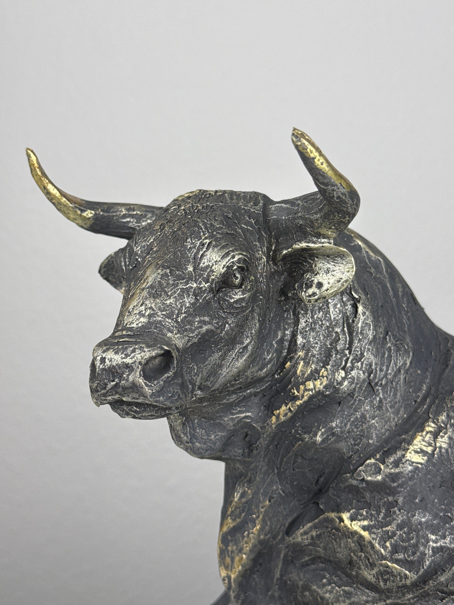Fighting Bull Statue in Majestic Charging Stance (Blackened Brass Finish Sculpture)
