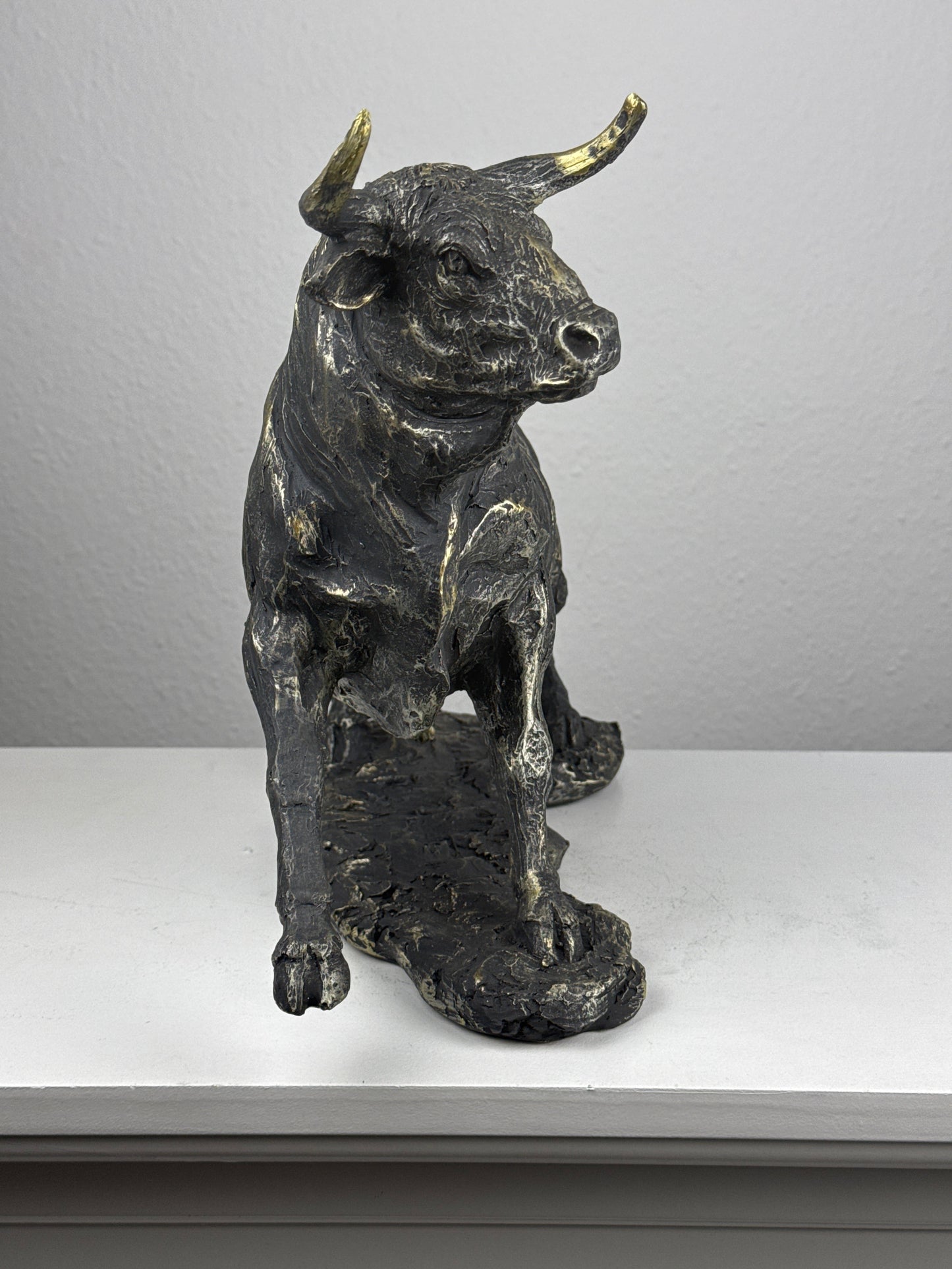 Fighting Bull Statue in Majestic Charging Stance (Blackened Brass Finish Sculpture)