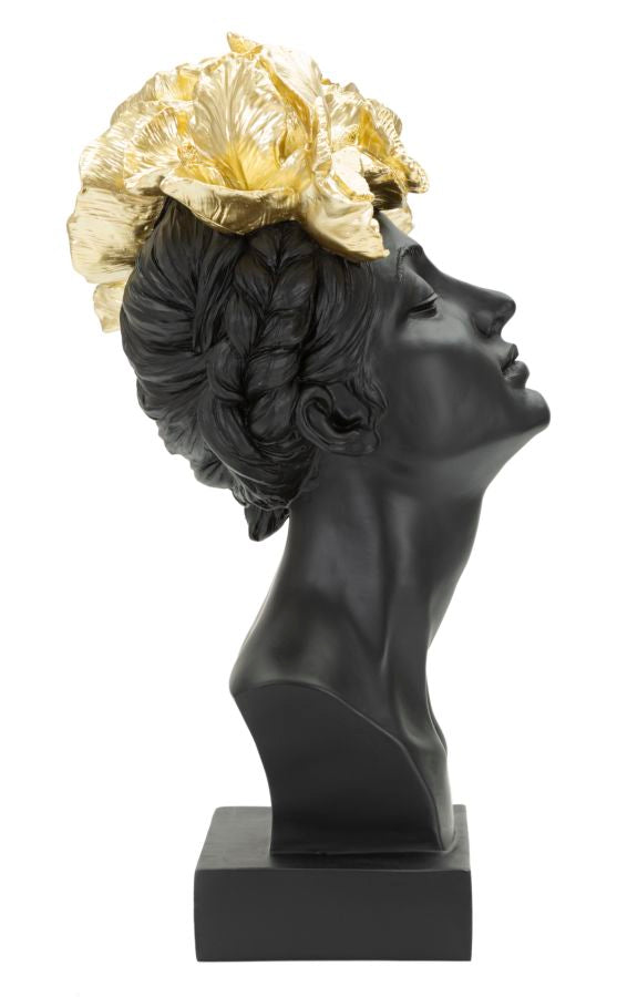 Female Bust Sculpture with Butterflies (Black & Golden Modern Glam Resin Statue)