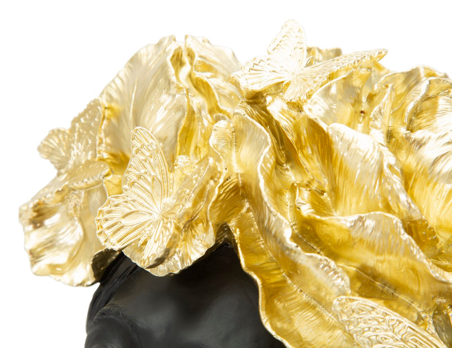 Female Bust Sculpture with Butterflies (Black & Golden Modern Glam Resin Statue)