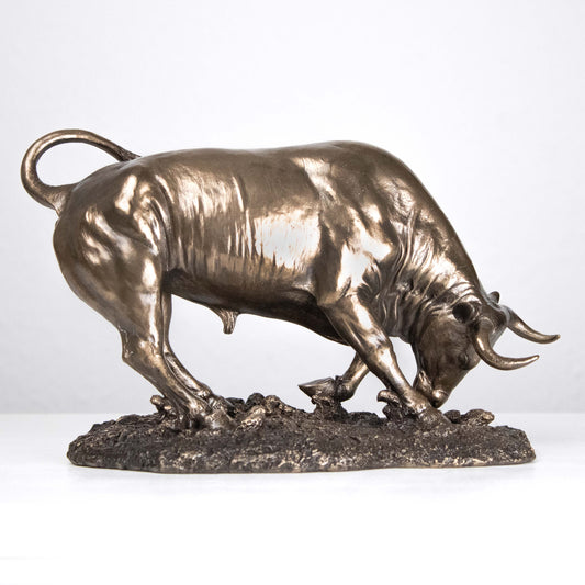 Fighting Bull Statue in Charging Stance (Cold Cast Bronze Sculpture)
