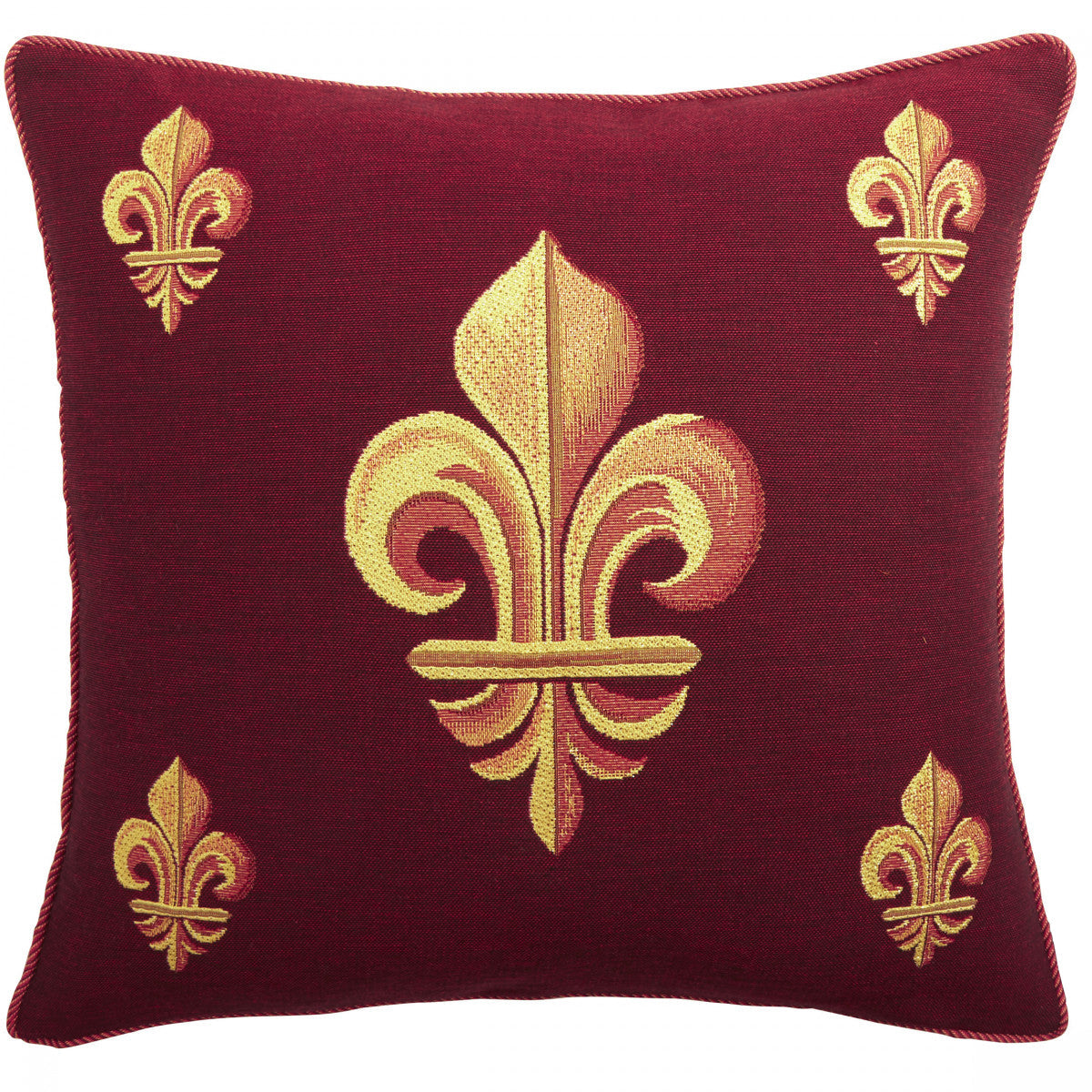 Five Golden Fleurs Red Cushion