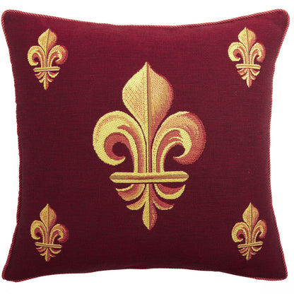 Five Golden Fleurs Red Cushion