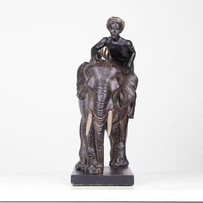 Elephant Statue with Rider (Resin Sculpture)