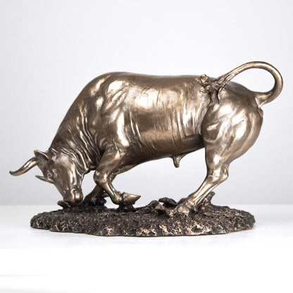 Fighting Bull Statue in Charging Stance (Cold Cast Bronze Sculpture)