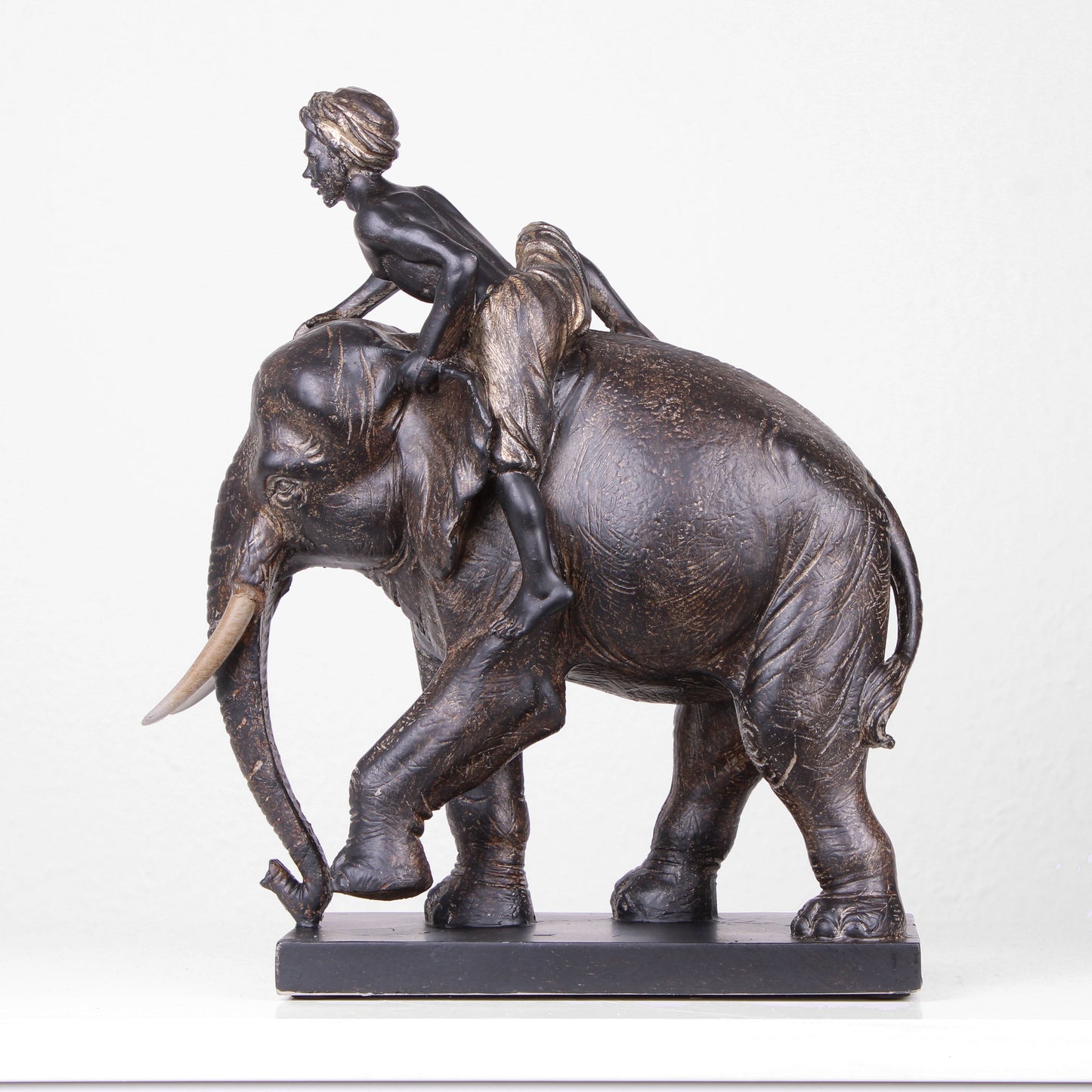 Elephant Statue with Rider (Resin Sculpture)