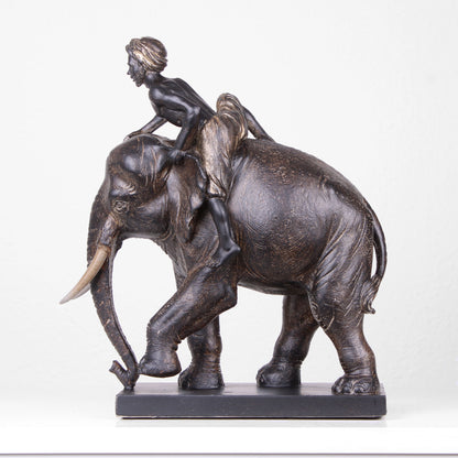 Elephant Statue with Rider (Resin Sculpture)