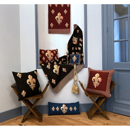 Five Golden Fleurs Red Cushion