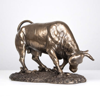 Fighting Bull Statue in Charging Stance (Cold Cast Bronze Sculpture)
