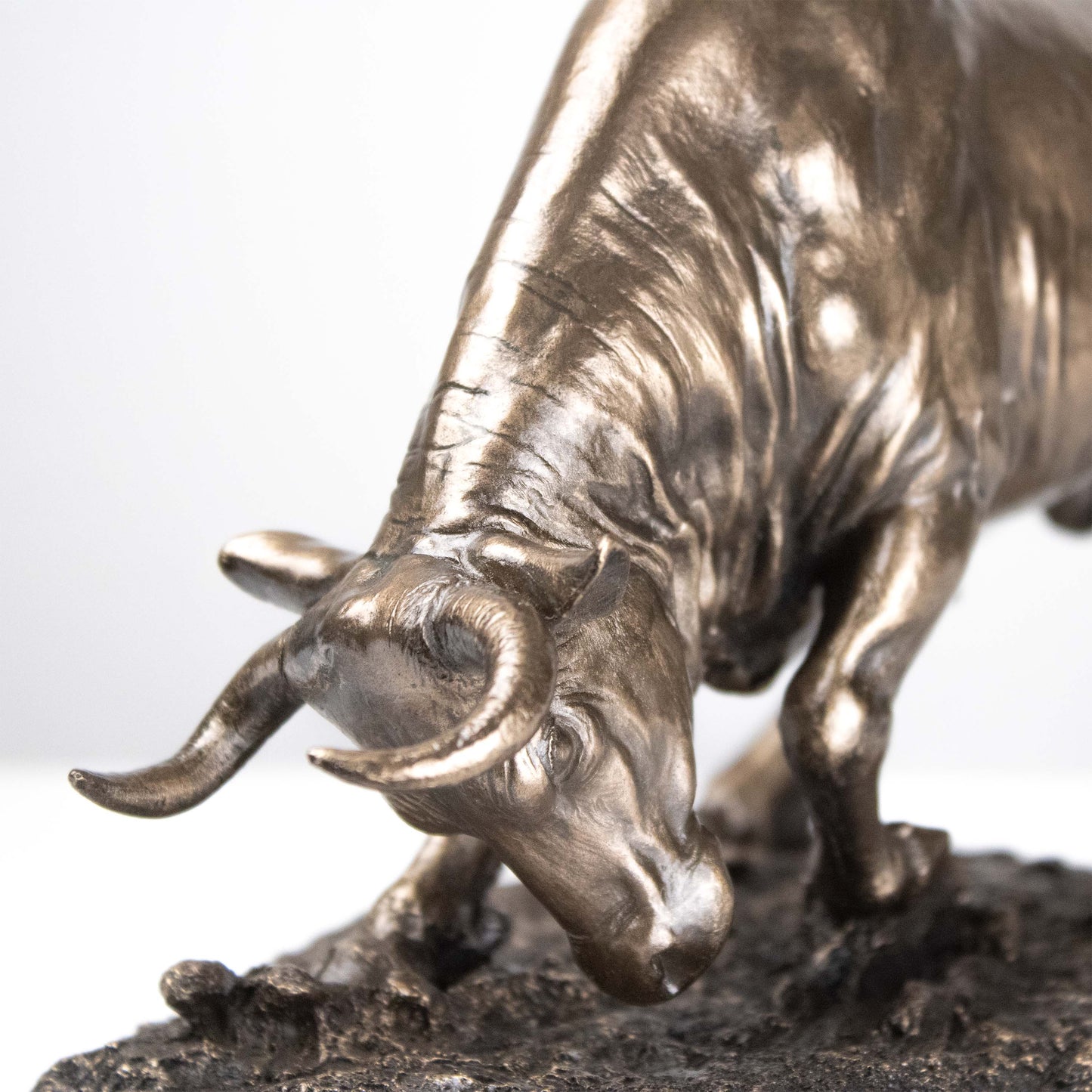 Fighting Bull Statue in Charging Stance (Cold Cast Bronze Sculpture)