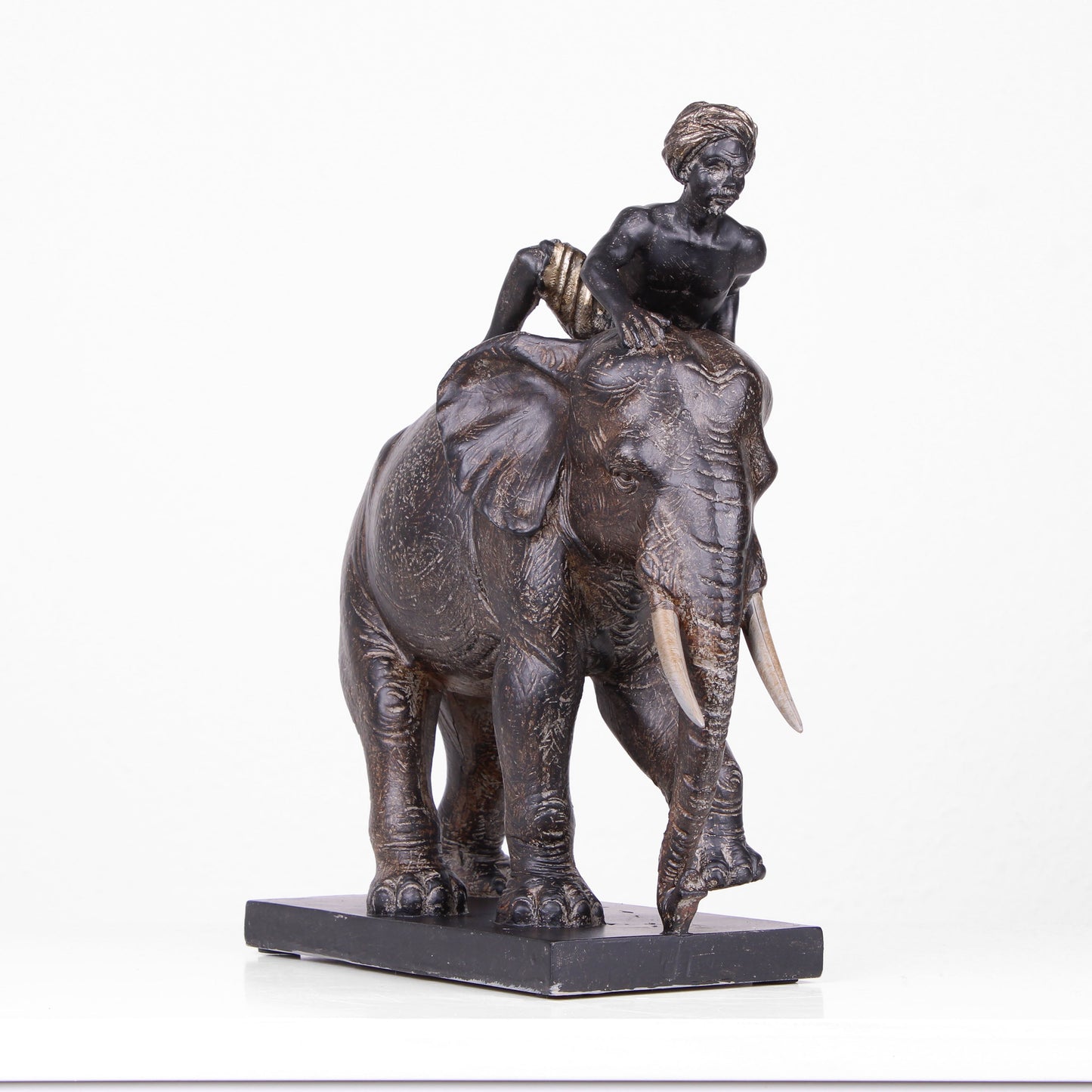 Elephant Statue with Rider (Resin Sculpture)