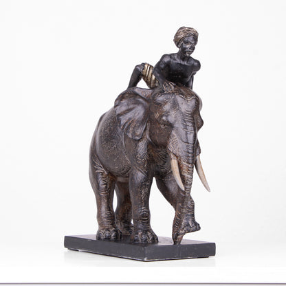 Elephant Statue with Rider (Resin Sculpture)