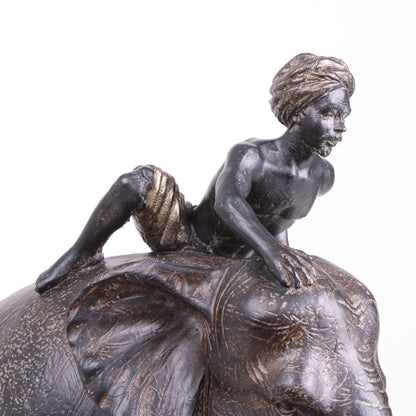 Elephant Statue with Rider (Resin Sculpture)