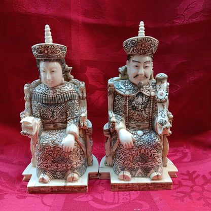 Emperor and Empress hand carved bone statue pair