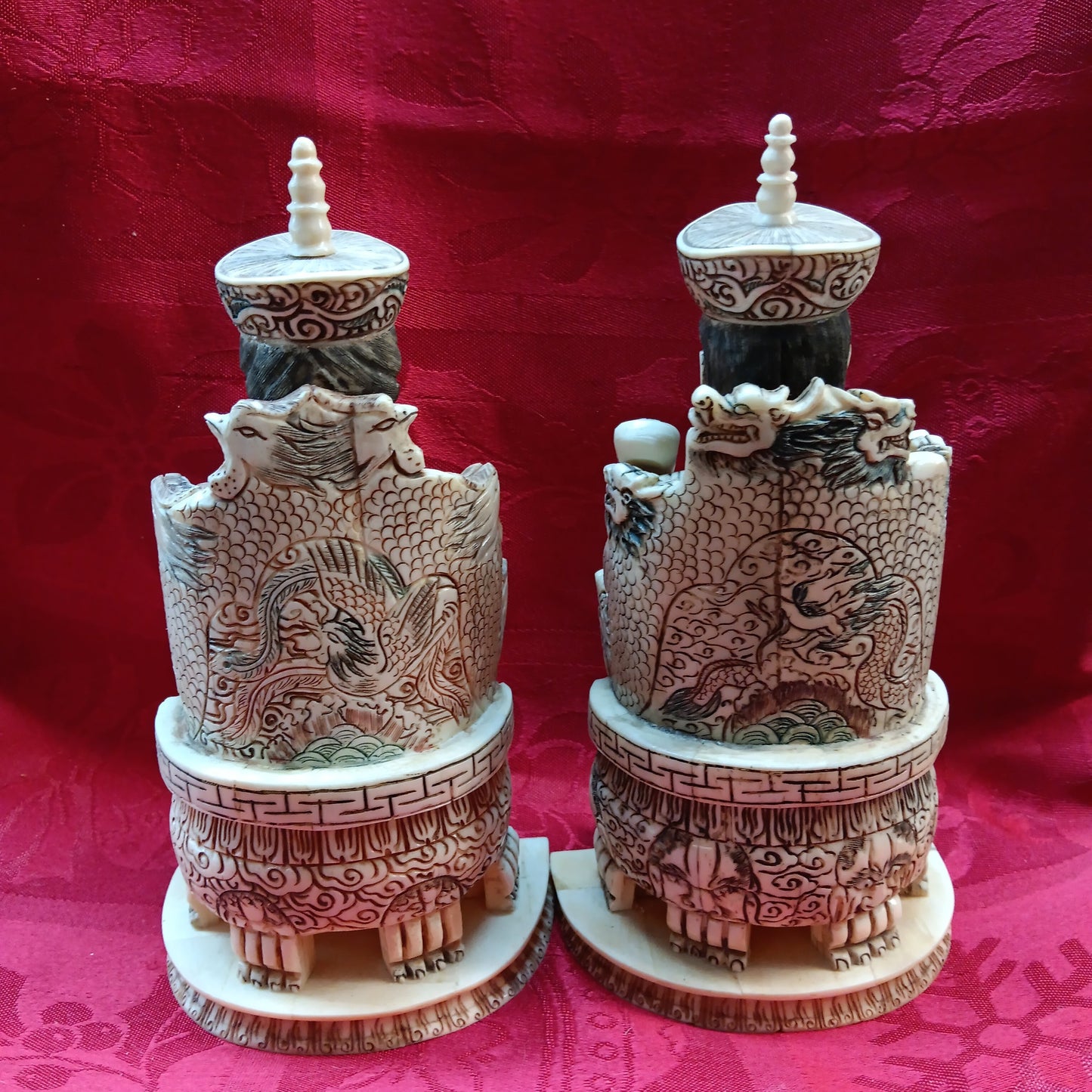 Emperor and Empress hand carved bone statue pair