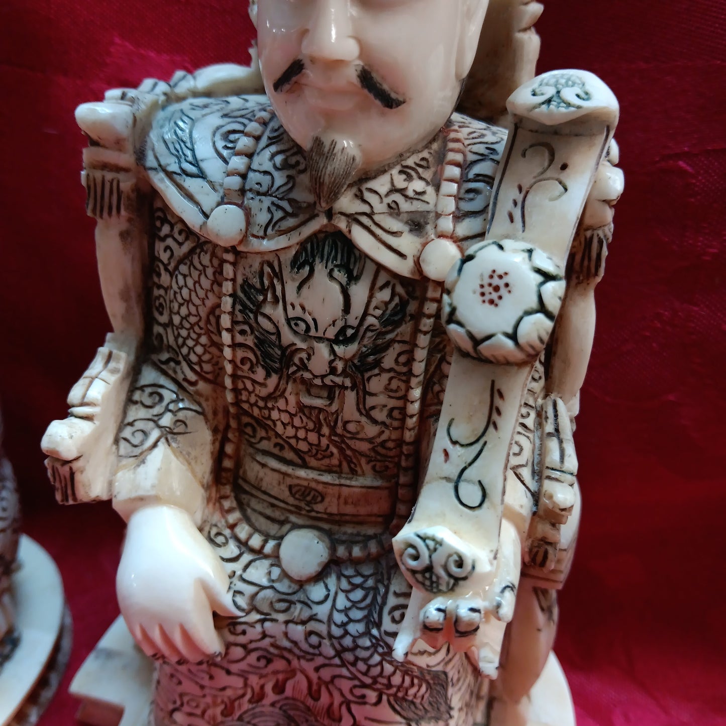 Emperor and Empress hand carved bone statue pair