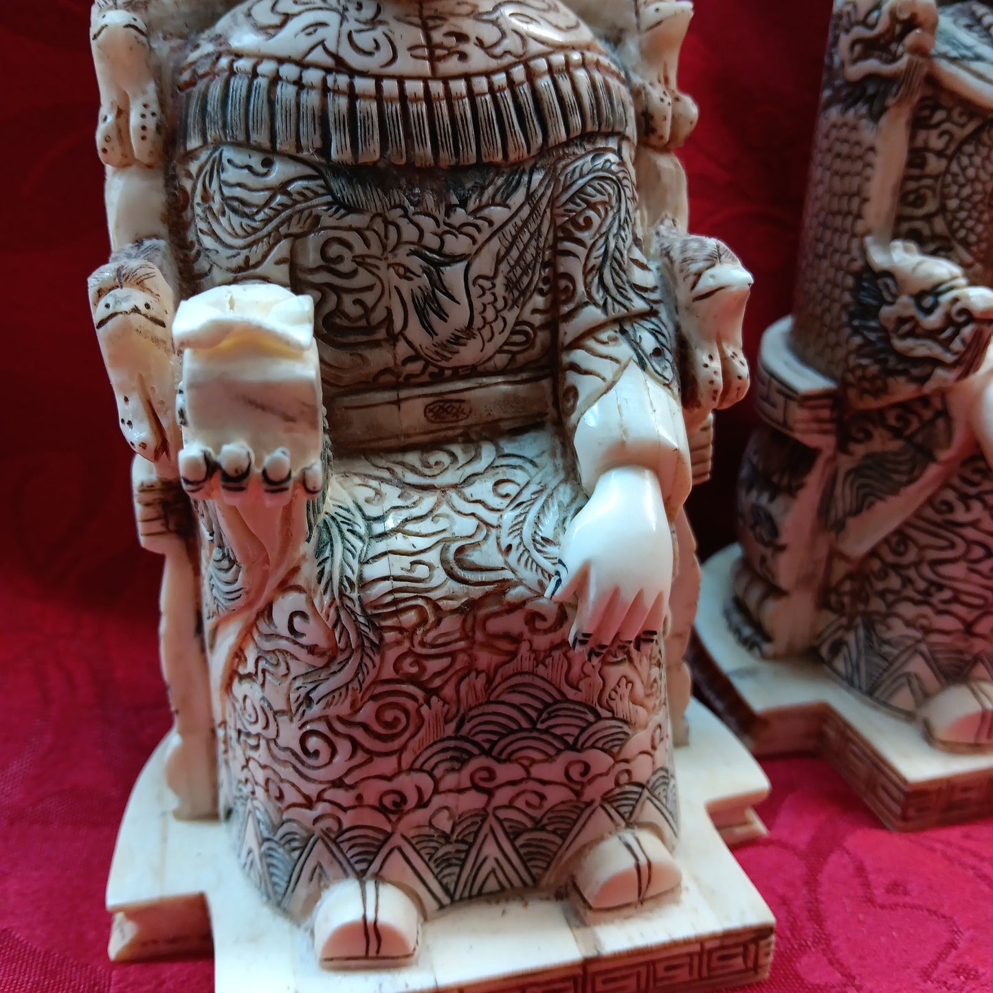 Emperor and Empress hand carved bone statue pair