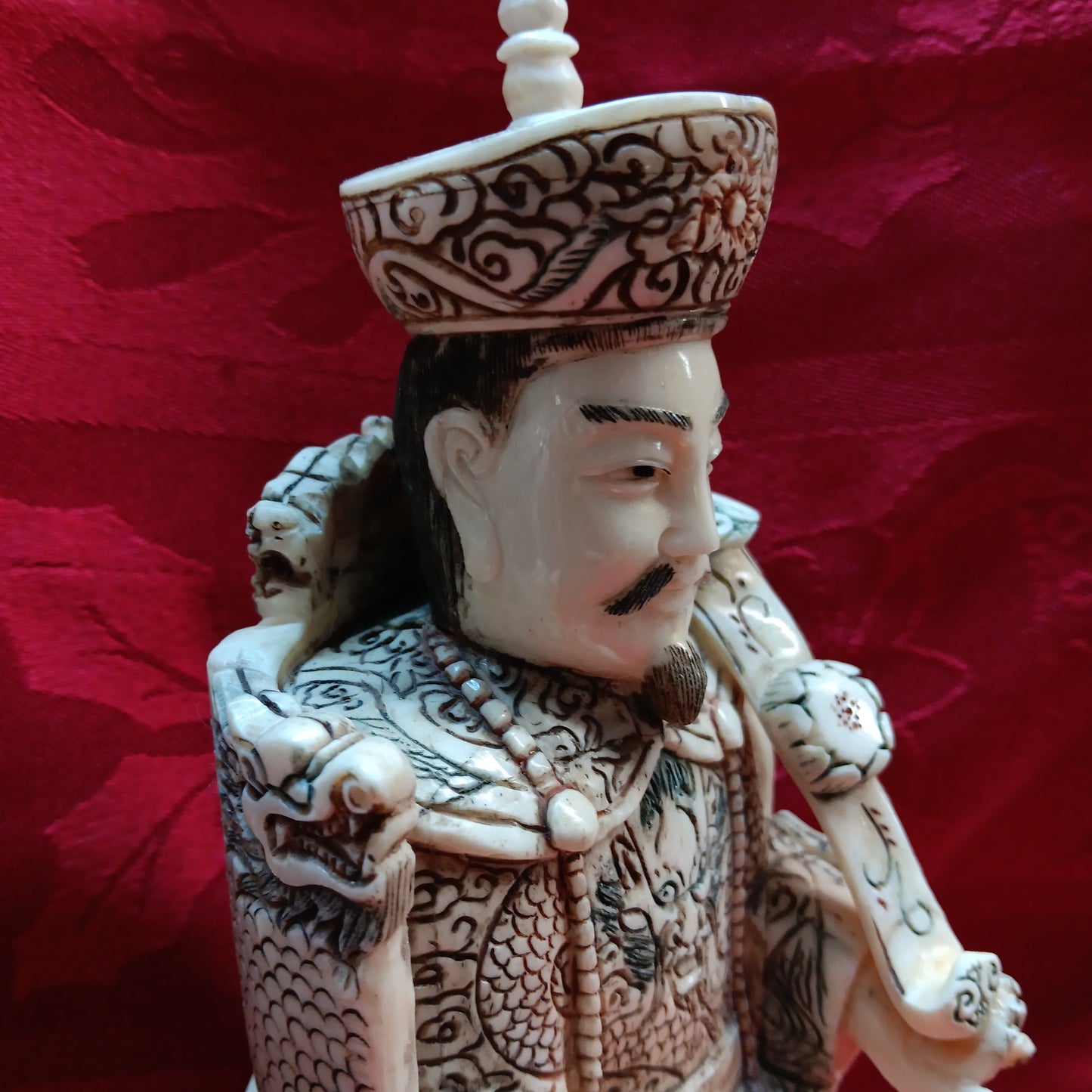 Emperor and Empress hand carved bone statue pair