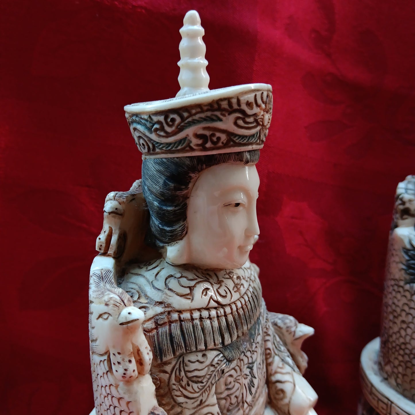 Emperor and Empress hand carved bone statue pair