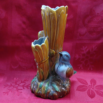 Fitz Floyd Majolica Blue Bird Bud Vase