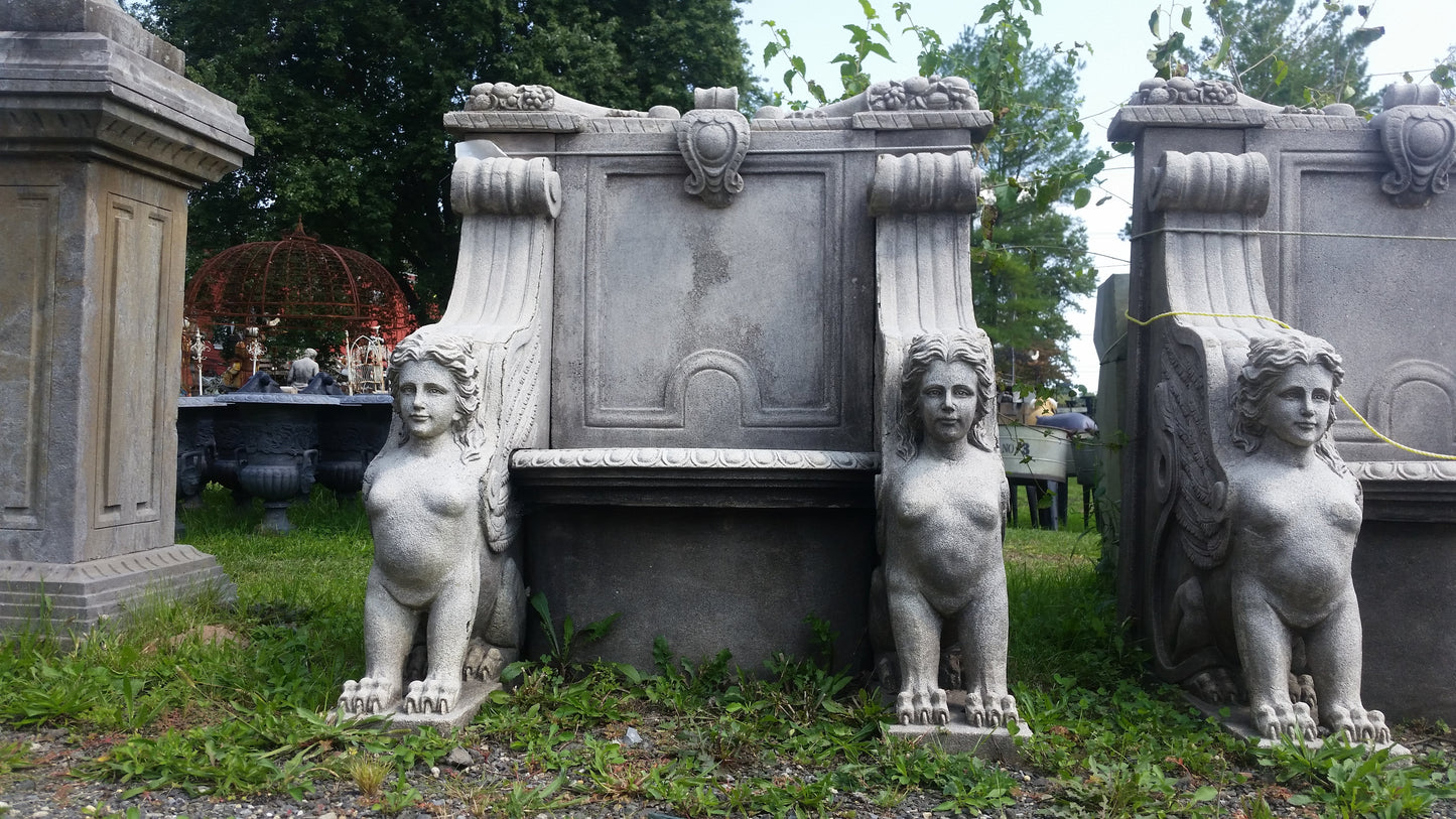 Garden Chair - Pair Stone Dust Hand Carved Set Lady sphinx French Empire Style