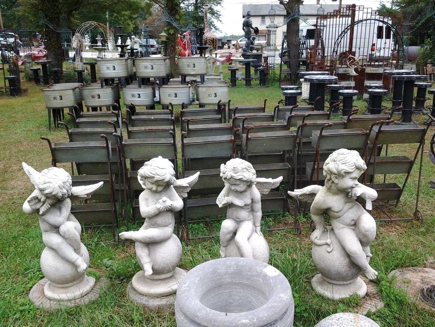 Fiberglass Statue - Set of 4 Cherub Angel Stone Dust