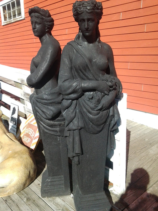 Fiberglass Statue - Stone Dust Pair Greek Lady Painted Black