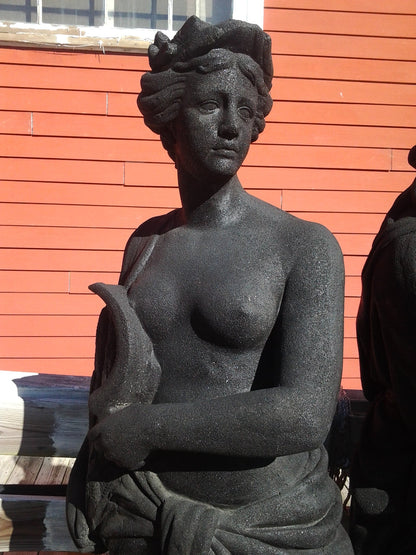 Fiberglass Statue - Stone Dust Pair Greek Lady Painted Black