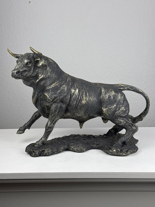 Fighting Bull Statue in Majestic Charging Stance (Blackened Brass Finish Sculpture)