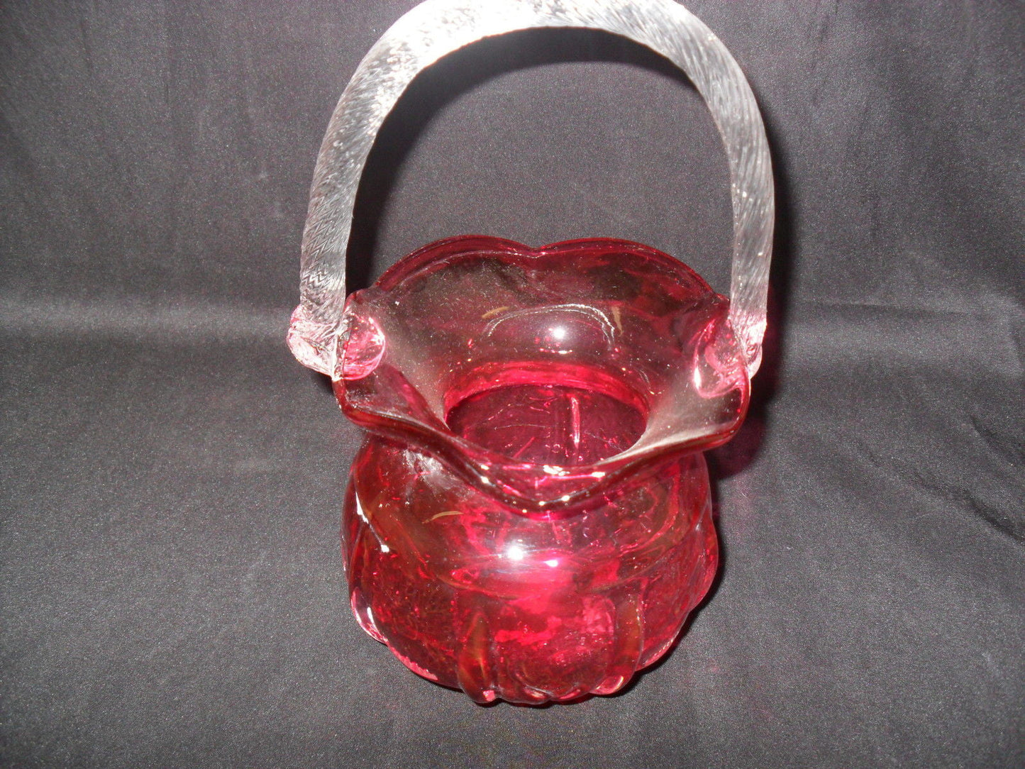 Glass Basket Vase - Fenton Style Cranberry