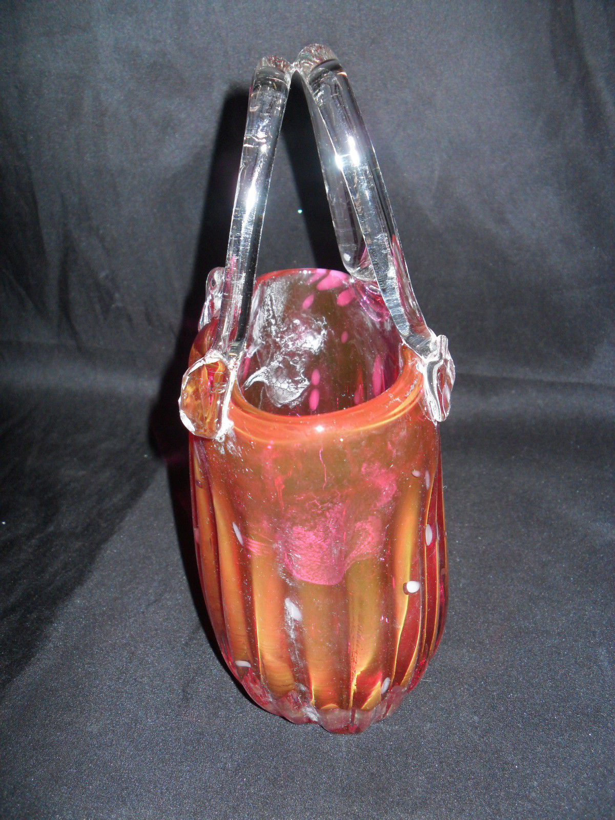 Glass Basket Vase - Fenton Style Cranberry Clear