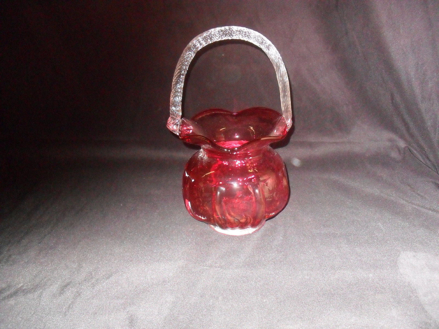 Glass Basket Vase - Fenton Style Cranberry