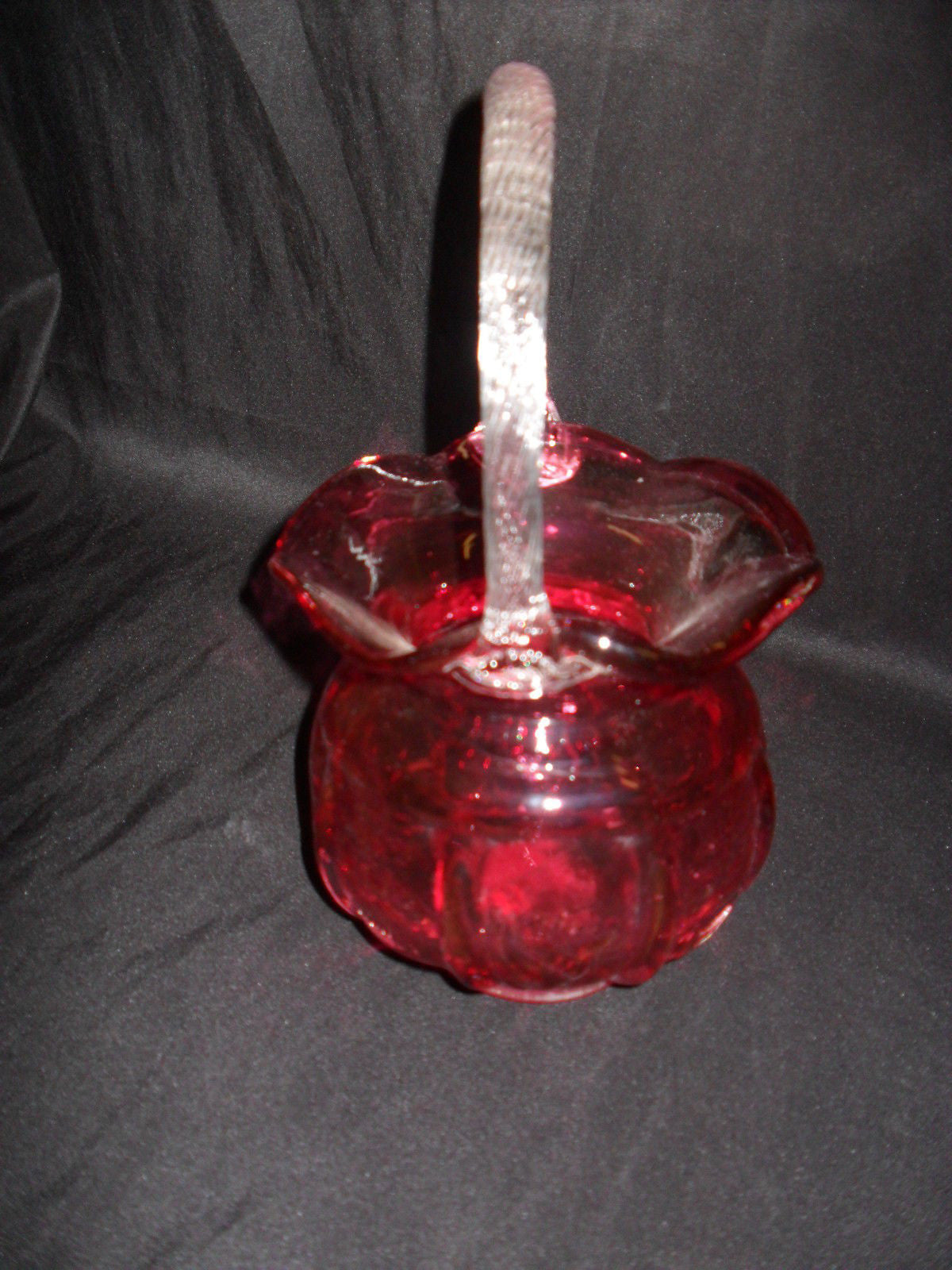 Glass Basket Vase - Fenton Style Cranberry