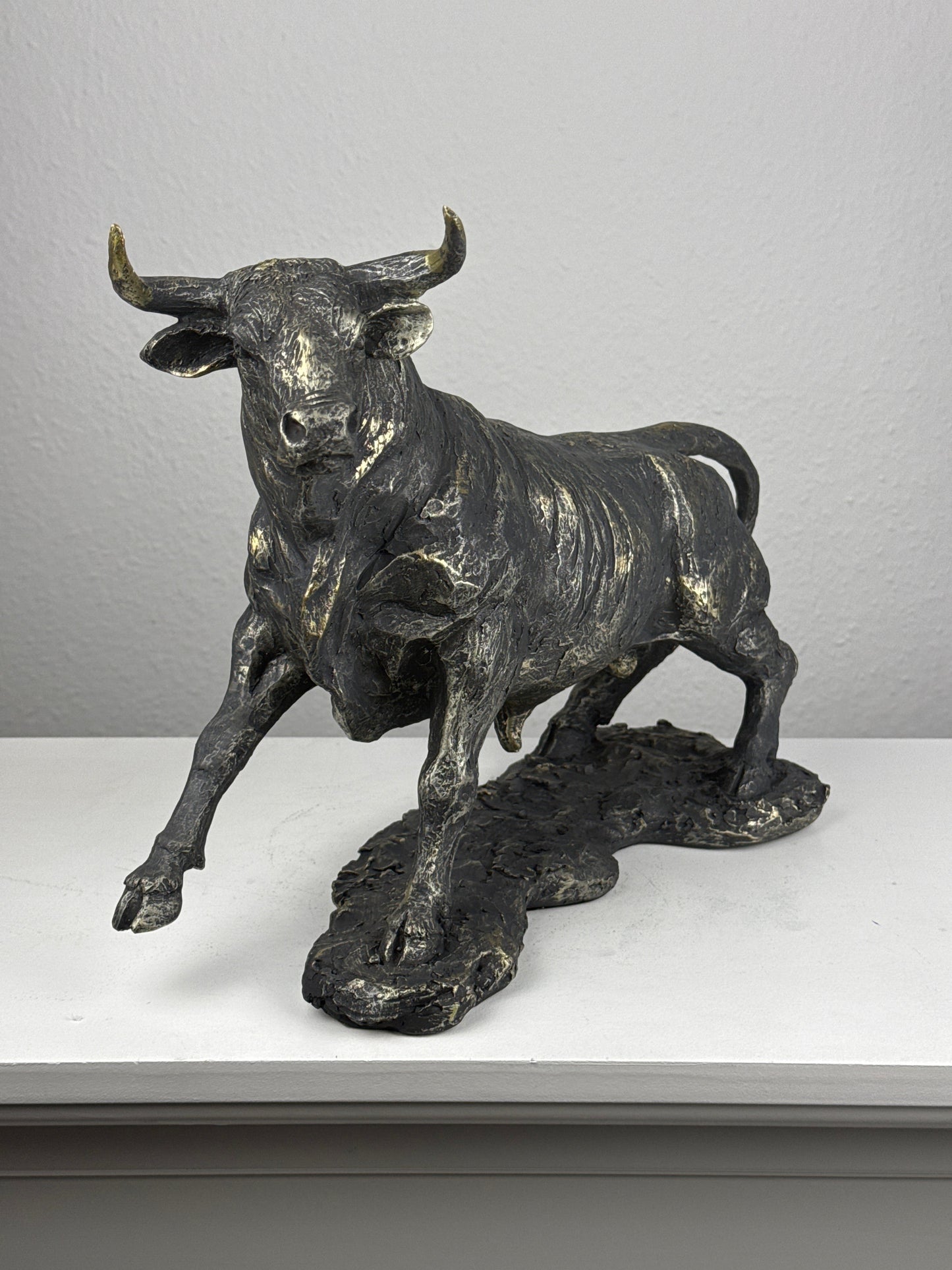 Fighting Bull Statue in Majestic Charging Stance (Blackened Brass Finish Sculpture)