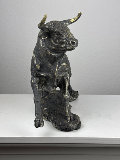Fighting Bull Statue in Majestic Charging Stance (Blackened Brass Finish Sculpture)