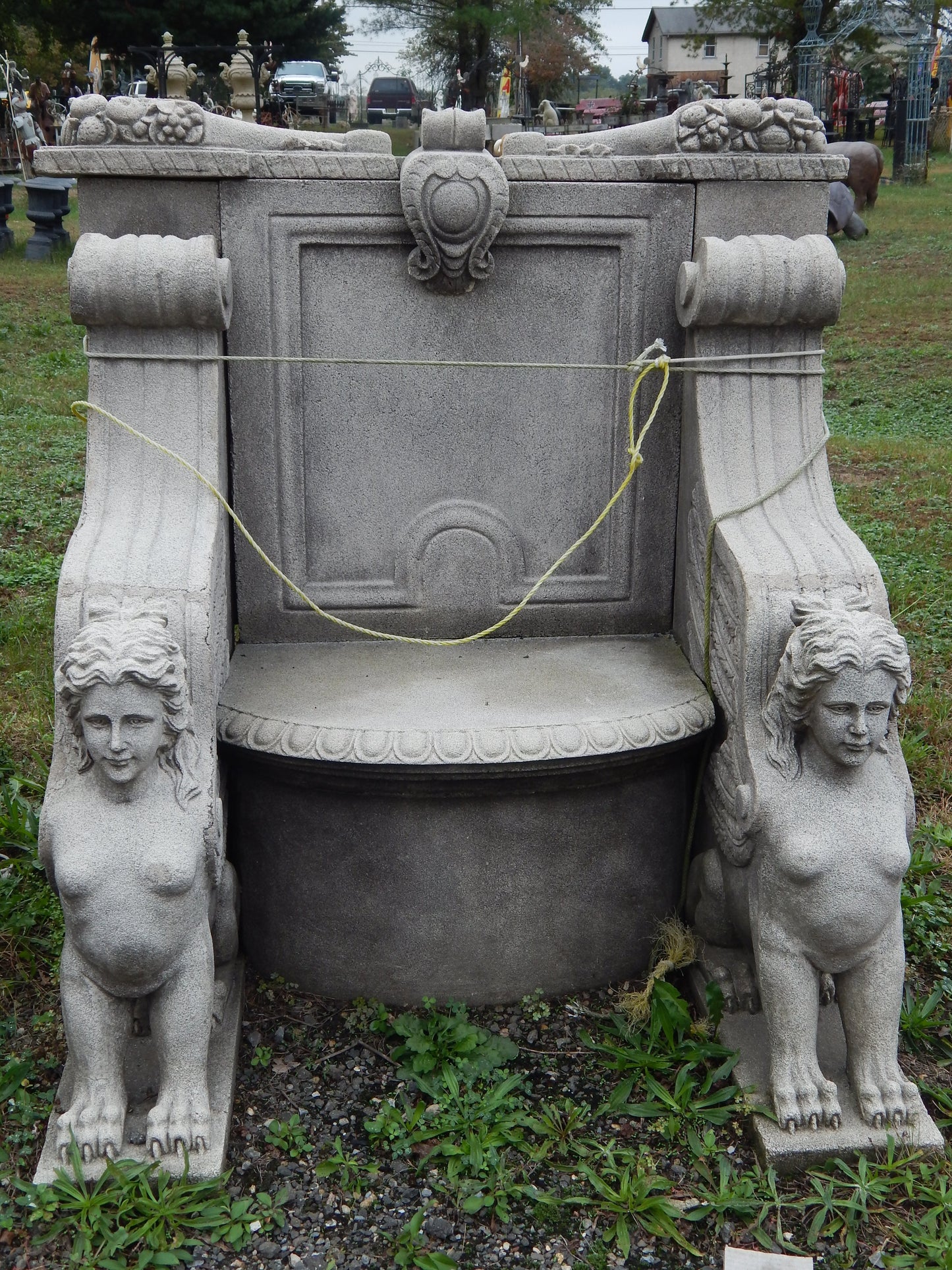 Garden Chair - Pair Stone Dust Hand Carved Set Lady sphinx French Empire Style
