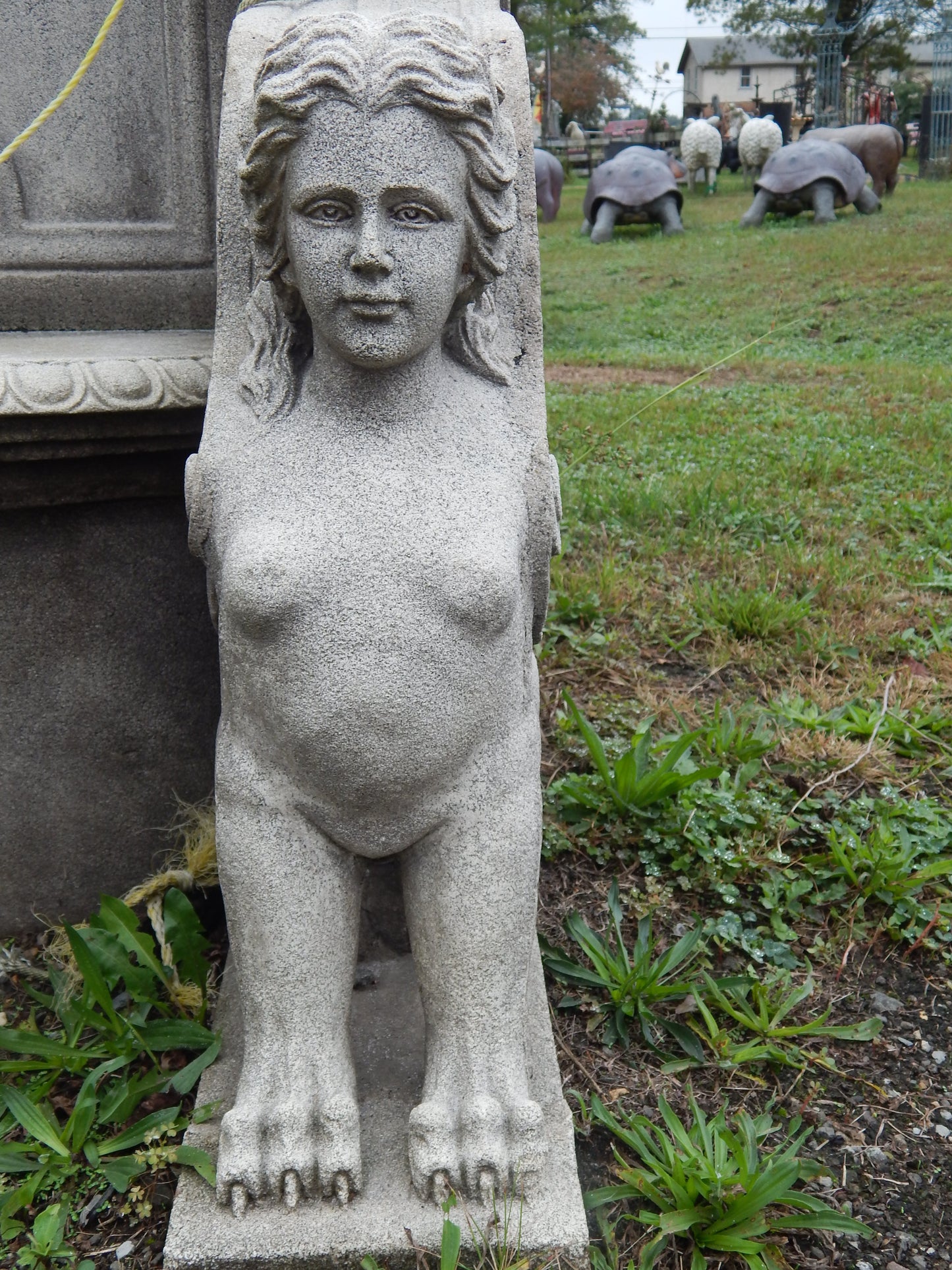 Garden Chair - Pair Stone Dust Hand Carved Set Lady sphinx French Empire Style