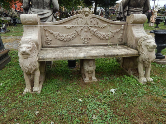 Garden Bench - Stone Dust Hand Carved Griffin Style Garden Bench