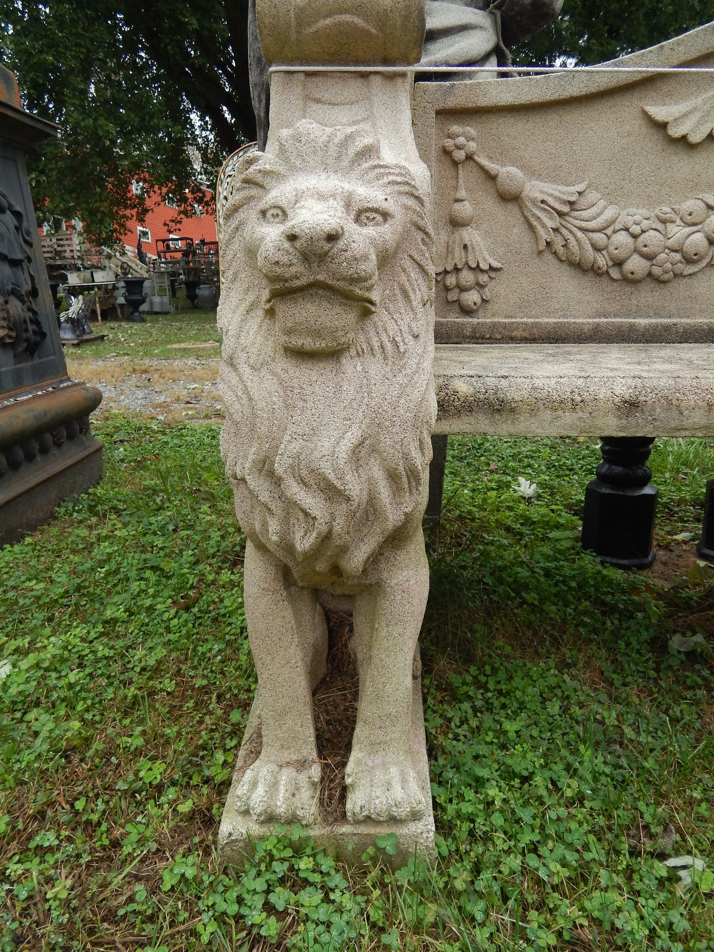 Garden Bench - Stone Dust Hand Carved Griffin Style Garden Bench