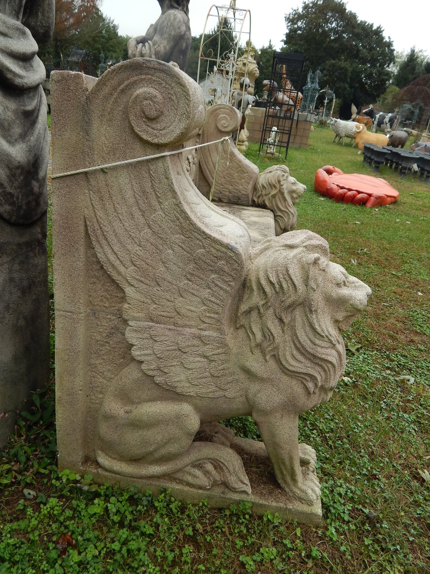 Garden Bench - Stone Dust Hand Carved Griffin Style Garden Bench