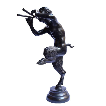 Fauno con pifferi in bronzo - statua 40,5 cm