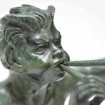 Fauno con pifferi in bronzo - statua 40,5 cm