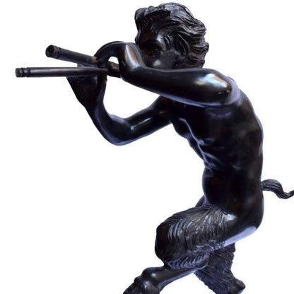 Fauno con pifferi in bronzo - statua 40,5 cm