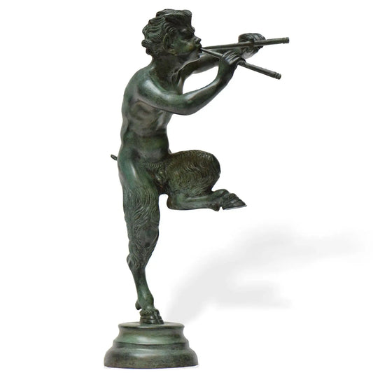 Fauno con pifferi in bronzo - statua 40,5 cm