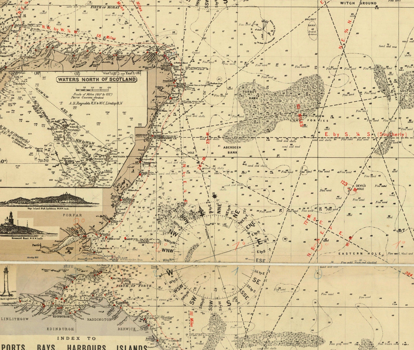 Fishermen's Chart of the North Sea Map 1920