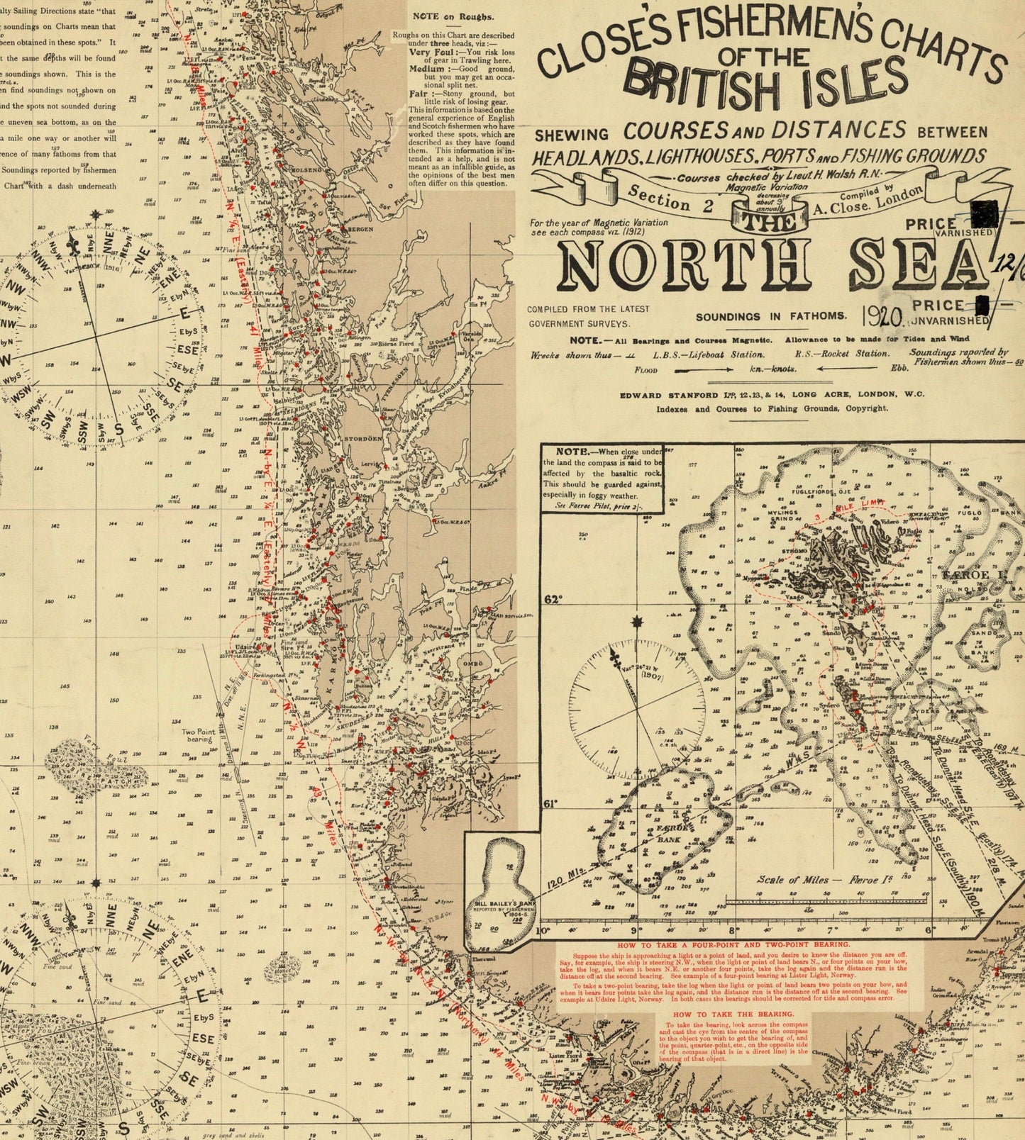 Fishermen's Chart of the North Sea Map 1920