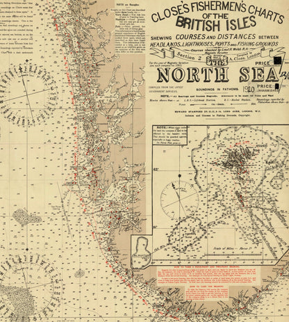 Fishermen's Chart of the North Sea Map 1920